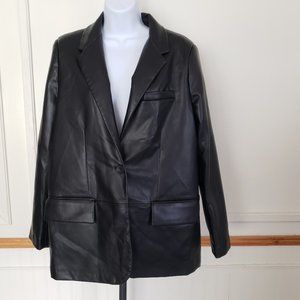 Zara Womens Jacket Large Faux Leather Blazer Black Pockets Lined Long Sleeve